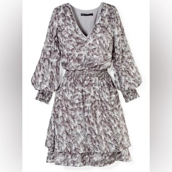 White House Silver Metallic Long Sleeve Petite Smocked Blouson Mini Dress XXS - Picture 5 of 14